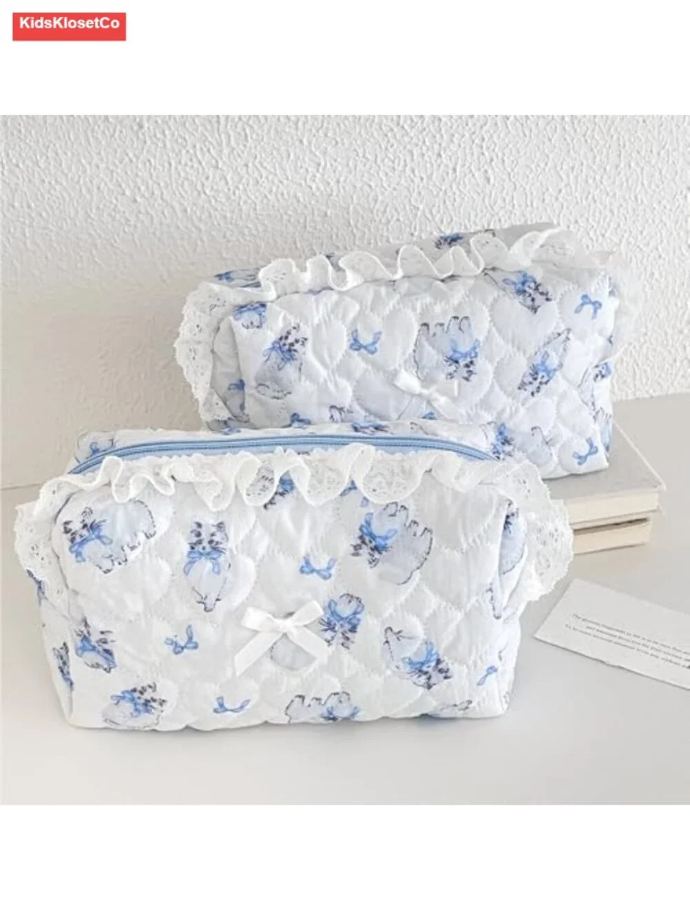 Quilted Makeup Bag Cosmetic Pouch Cute Bow Floral Travel Organizer Toiletry Bag